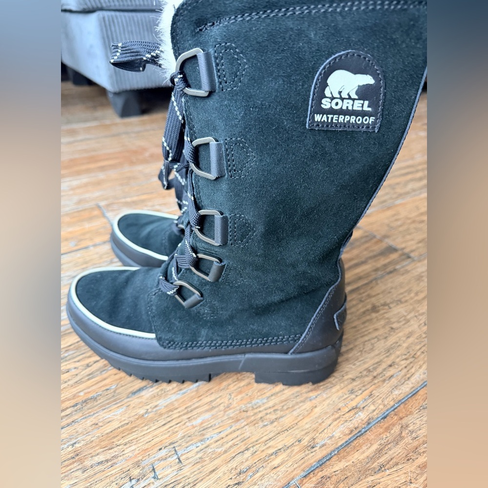 Sorel Black Waterproof Suede Lace-Up Winter Boots